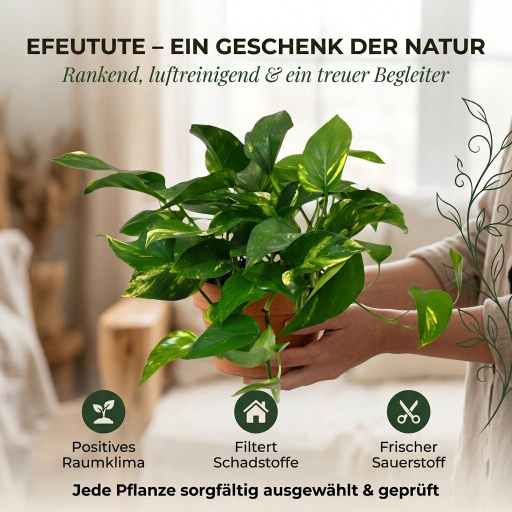 Efeutute (hängend) + 1x Cremefarbener Zinktopf | Epipremnum aureum | ca. 30-35 cm | Ø 12-15 cm Topf
