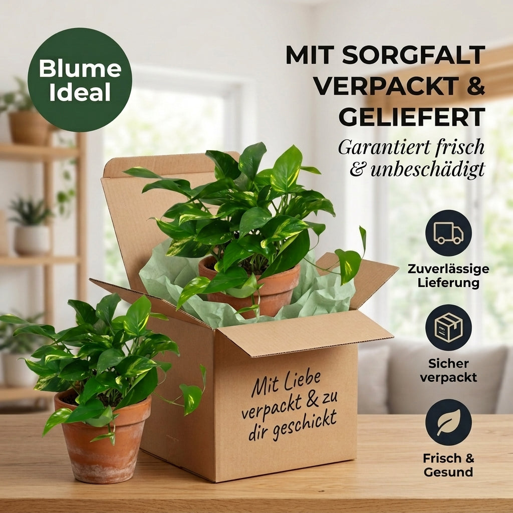 Efeutute (hängend) + 1x Cremefarbener Zinktopf | Epipremnum aureum | ca. 30-35 cm | Ø 12-15 cm Topf