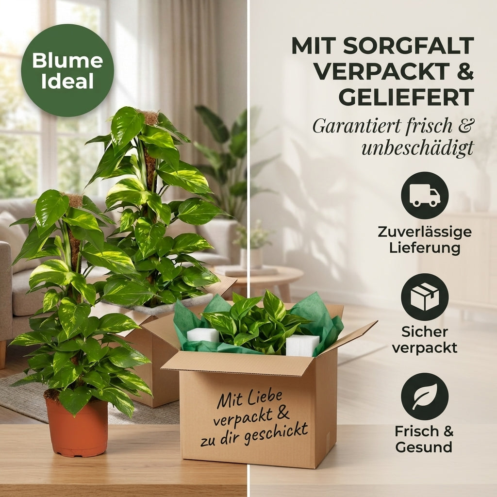 Efeutute am Moosstab + 3x Zinktopf | 3er-Set | Epipremnum Aureum | ca. 50-60 cm | Ø 12-15 cm Topf