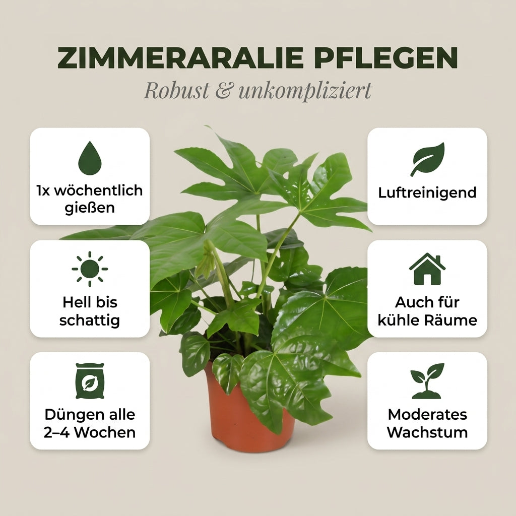 Zimmeraralie + 2x Zinktopf | 2er-Set | Fatsia japonica | ca. 40-50 cm | Ø 12-15 cm Topf