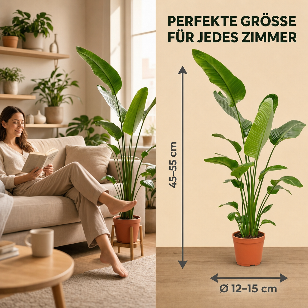 Weiße Paradiesvogelblume + 3x Cremefarbener Zinktopf | 3er-Set | Strelitzia Nicolai | ca. 45-55 cm | Ø 12-15 cm Topf