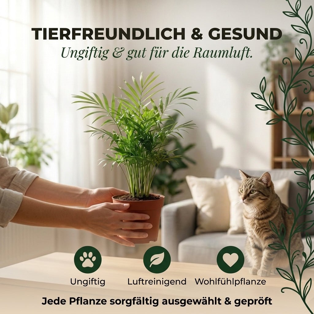 Bergpalme + 1x Seegraskorb | Chamaedorea elegans | ca. 40-45 cm | Ø 12-15 cm Topf - Blume Ideal