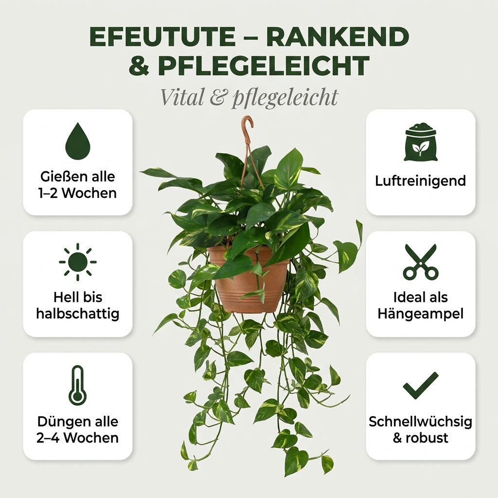 Efeutute (hängend) + 1x Cremefarbener Zinktopf | Epipremnum aureum | ca. 30-35 cm | Ø 12-15 cm Topf - Blume Ideal