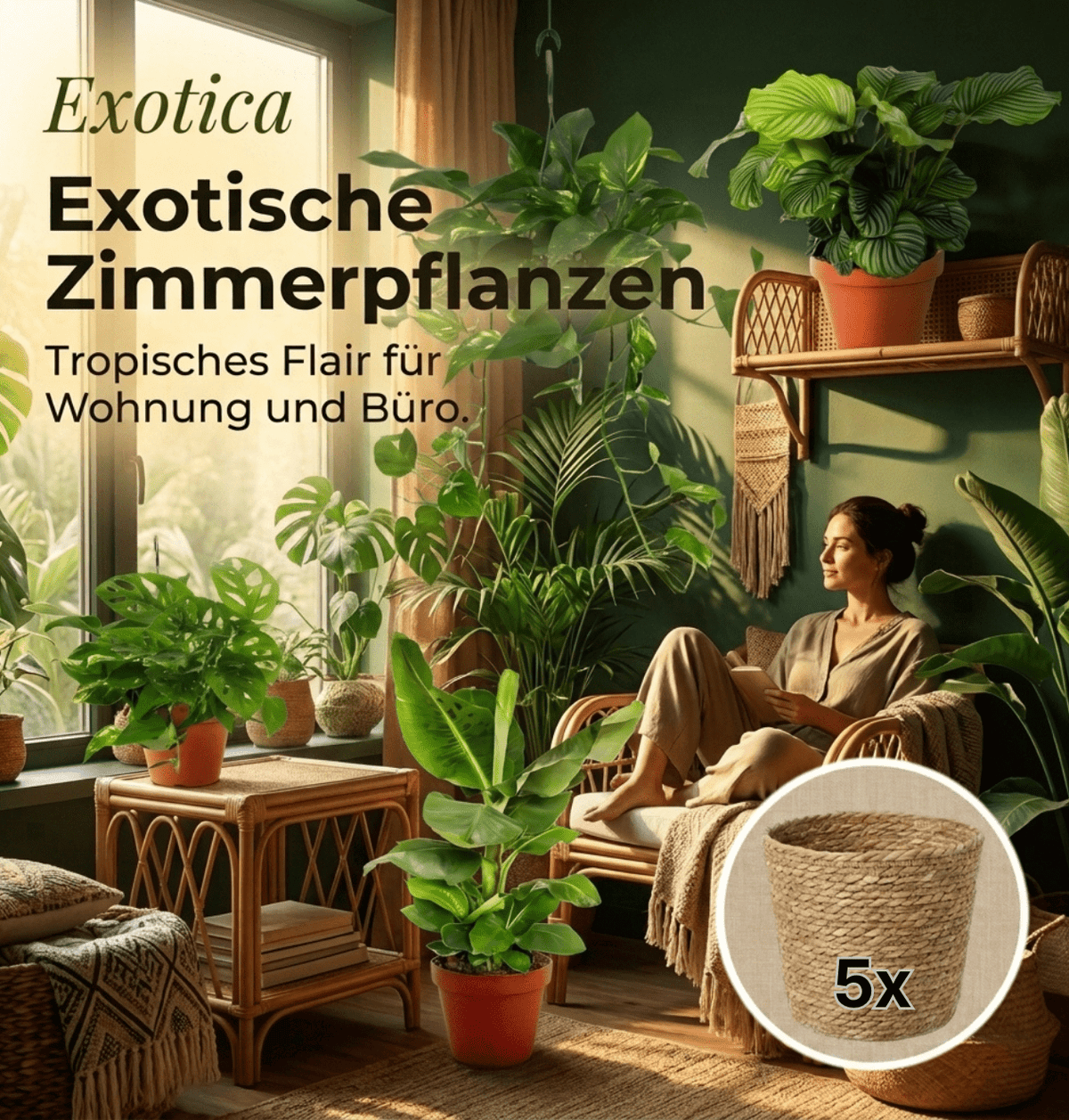 “Exotica” Pflanzenset + 5x Seegraskorb | 5er-Set | ca. 25-50 cm | Ø 12-15 cm Topf - Blume Ideal