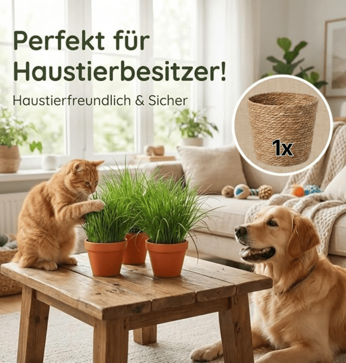 Katzengras + 1x Seegraskorb | Cyperus zumula | ca. 20-30 cm | Ø 12-15 cm Topf - Blume Ideal