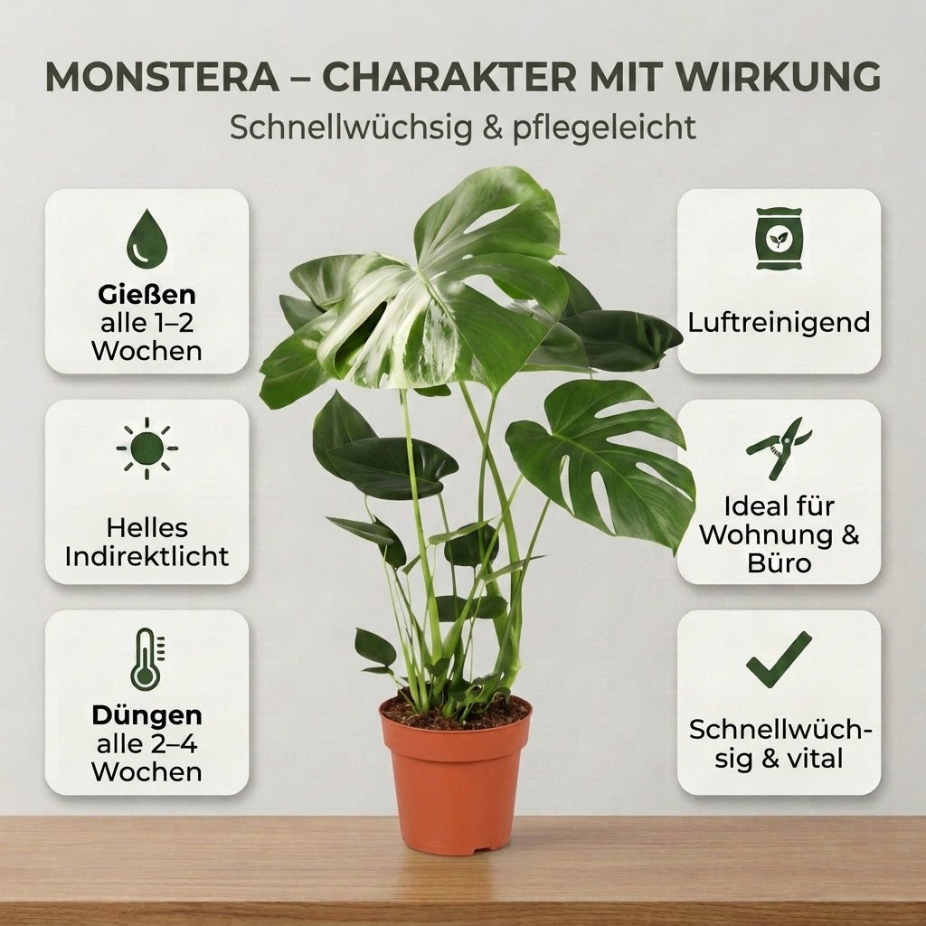 Monstera deliciosa + 2x Seegraskorb | 2er-Set | Fensterblatt | ca. 55-70 cm | Ø 12-15 cm Topf - Blume Ideal