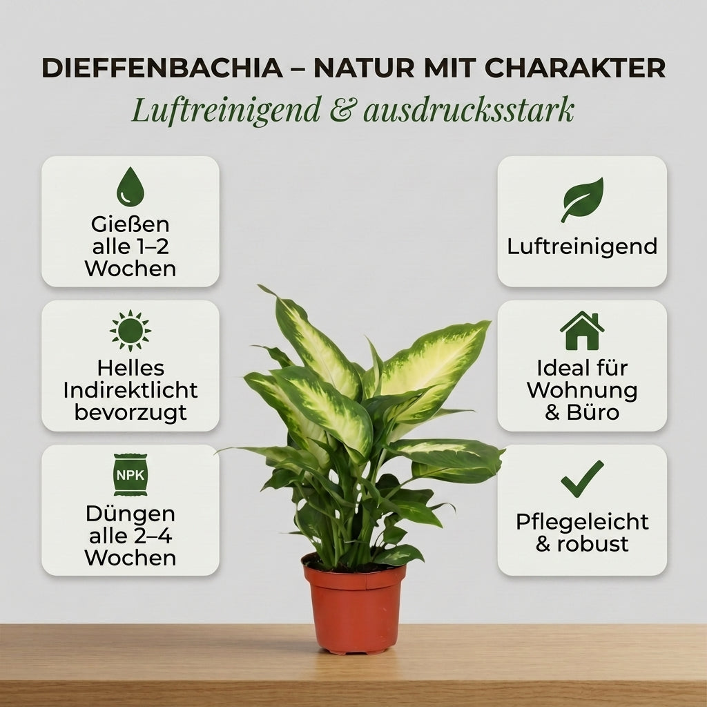 Dieffenbachia + 1x Cremefarbener Zinktopf | ca. 40-50 cm | Ø 12-15 cm Topf