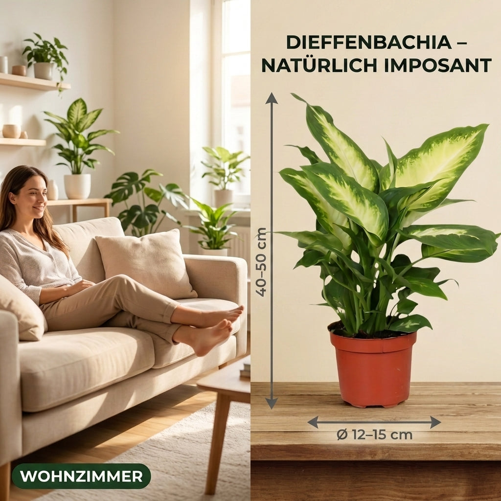 Dieffenbachia + 1x Cremefarbener Zinktopf | ca. 40-50 cm | Ø 12-15 cm Topf