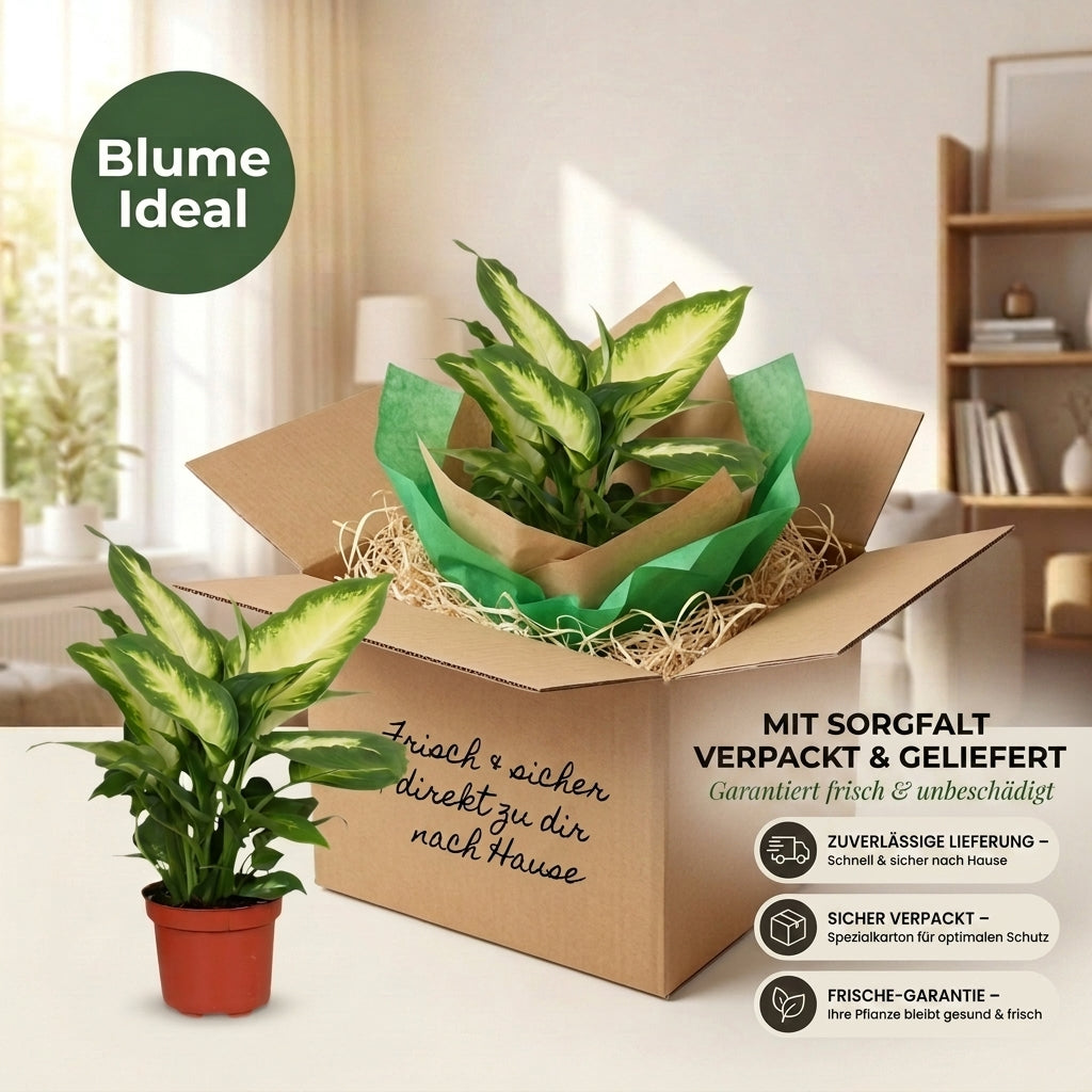 Dieffenbachia + 1x Cremefarbener Zinktopf | ca. 40-50 cm | Ø 12-15 cm Topf