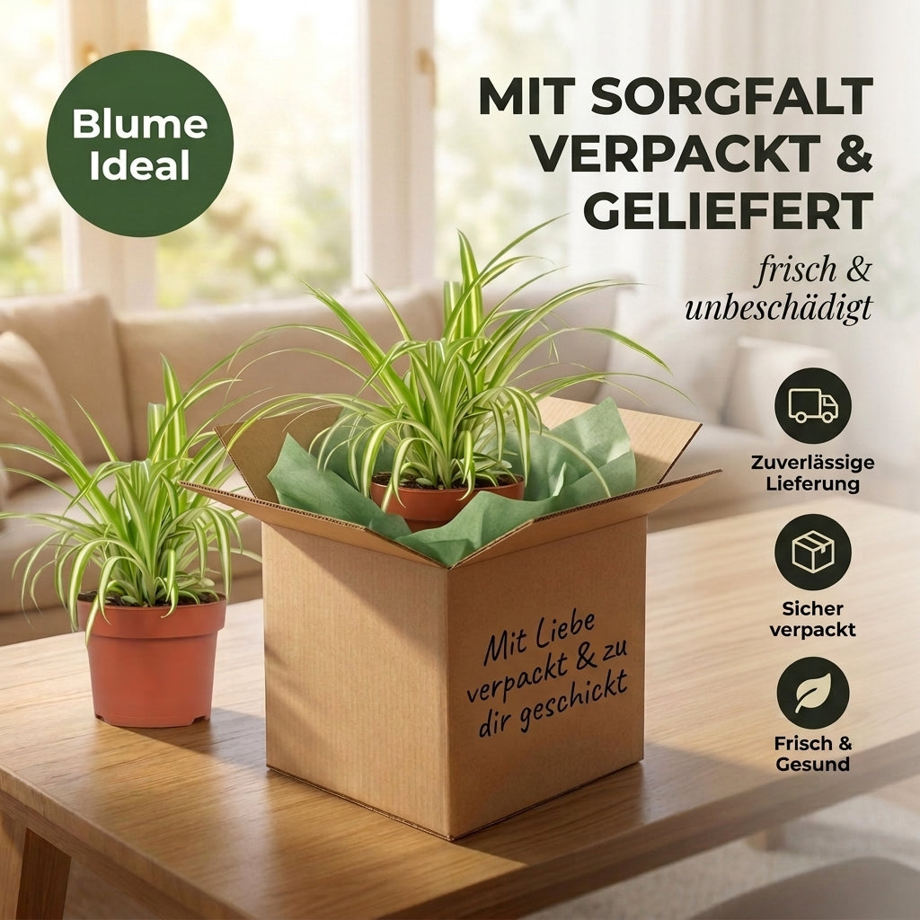 Grünlilie + 3x Zinktopf | 3er-Set | Chlorophytum | ca. 40-50 cm | Ø 12-15 cm Topf