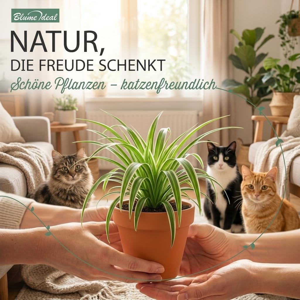 “Katzenliebhaber” Pflanzenset + 5x Cremefarbener Zinktopf | 5er-Set | ca. 30-45 cm | Ø 12-15 cm Topf