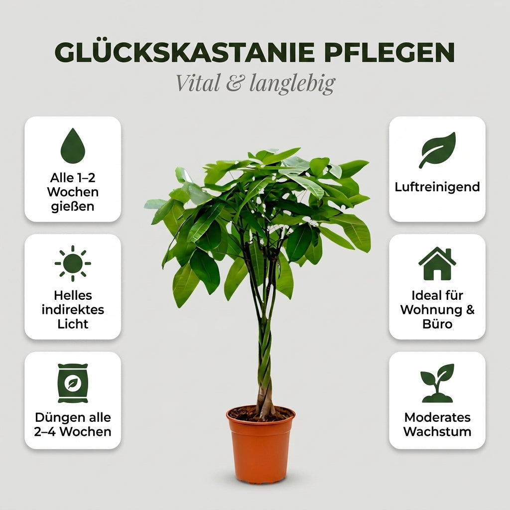 Glückskastanie + 1x Cremefarbener Zinktopf | Pachira | ca. 40-50 cm | Ø 12-15 cm Topf