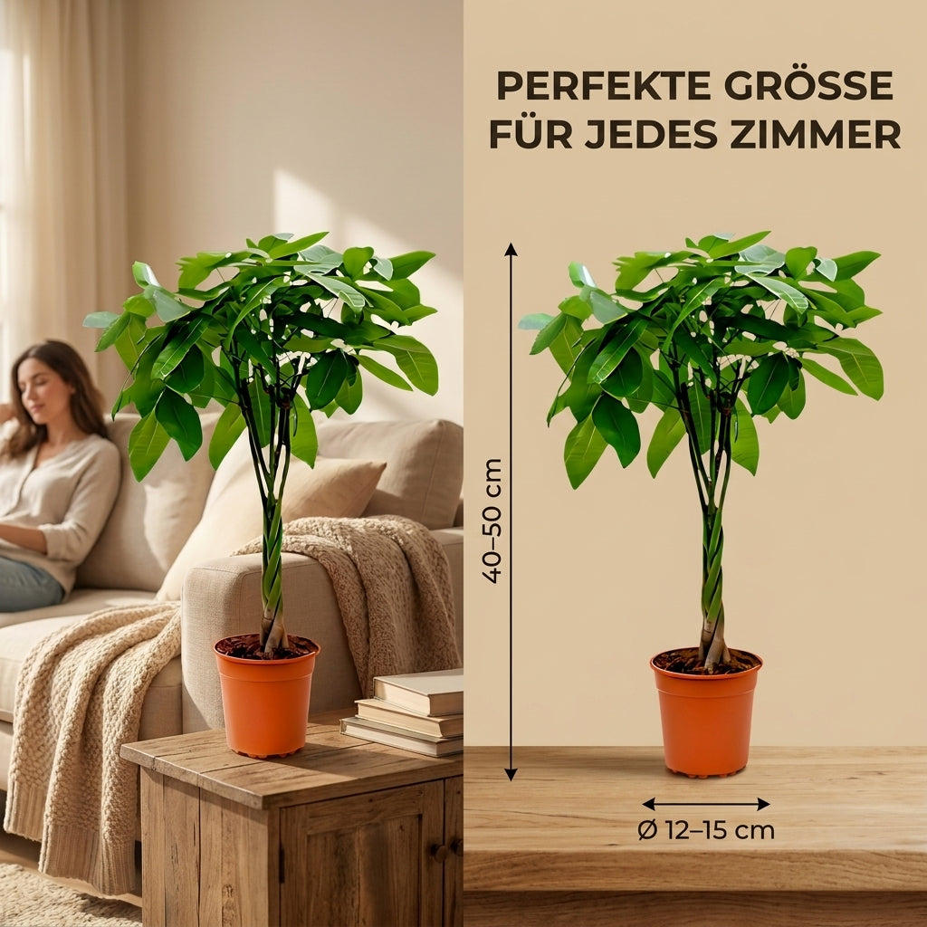 Glückskastanie + 3x Zinktopf | 3er-Set | Pachira | ca. 40-50 cm | Ø 12-15 cm Topf