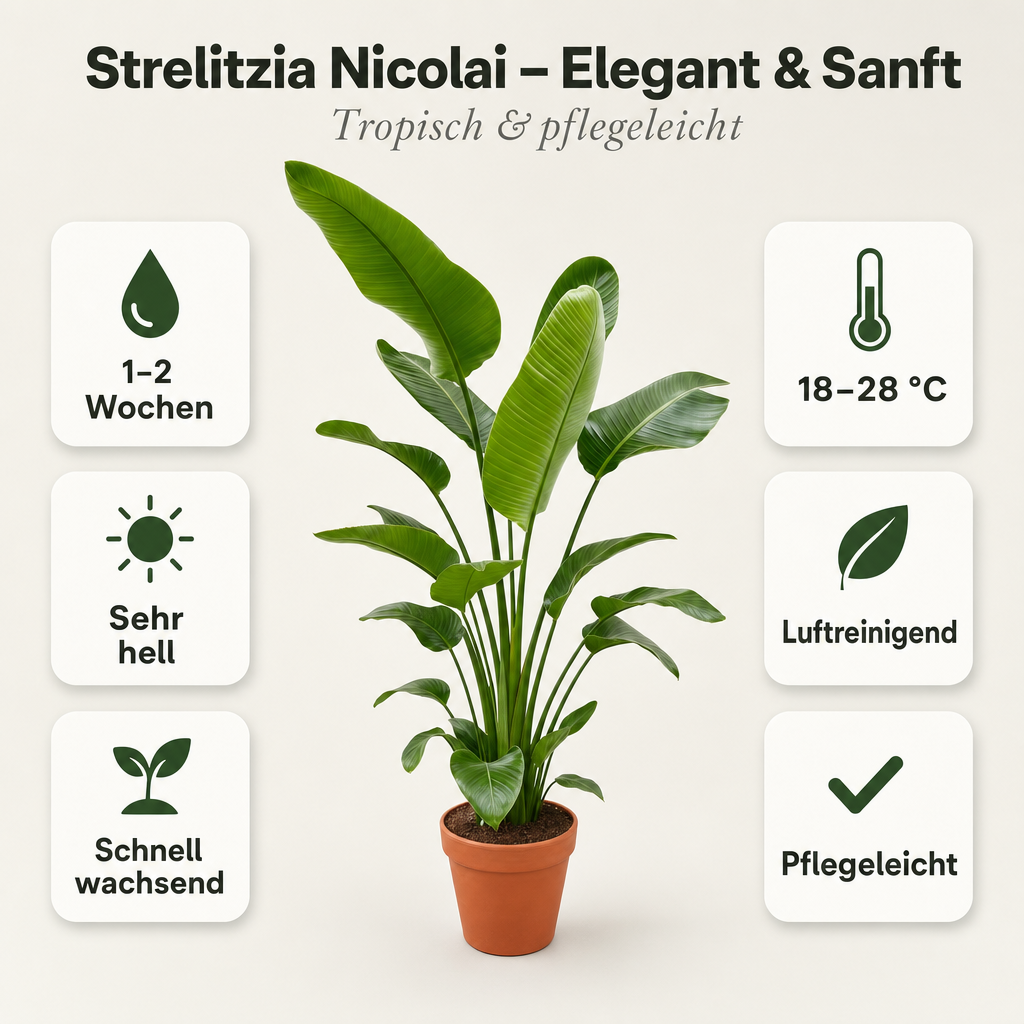 Weiße Paradiesvogelblume + 2x Cremefarbener Zinktopf | 2er-Set | Strelitzia Nicolai | ca. 45-55 cm | Ø 12-15 cm Topf