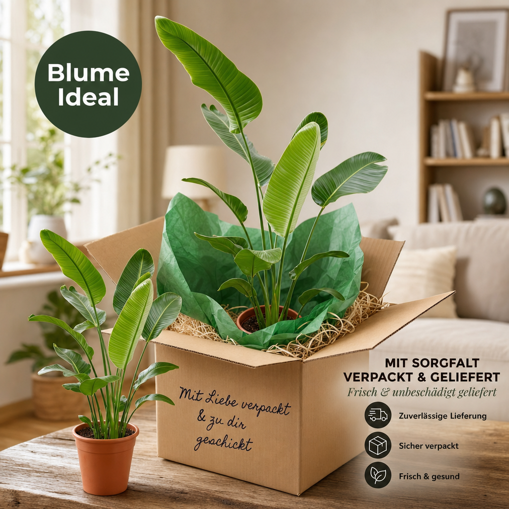 Weiße Paradiesvogelblume + 1x Zinktopf | Strelitzia Nicolai | ca. 45-55 cm | Ø 12-15 cm Topf