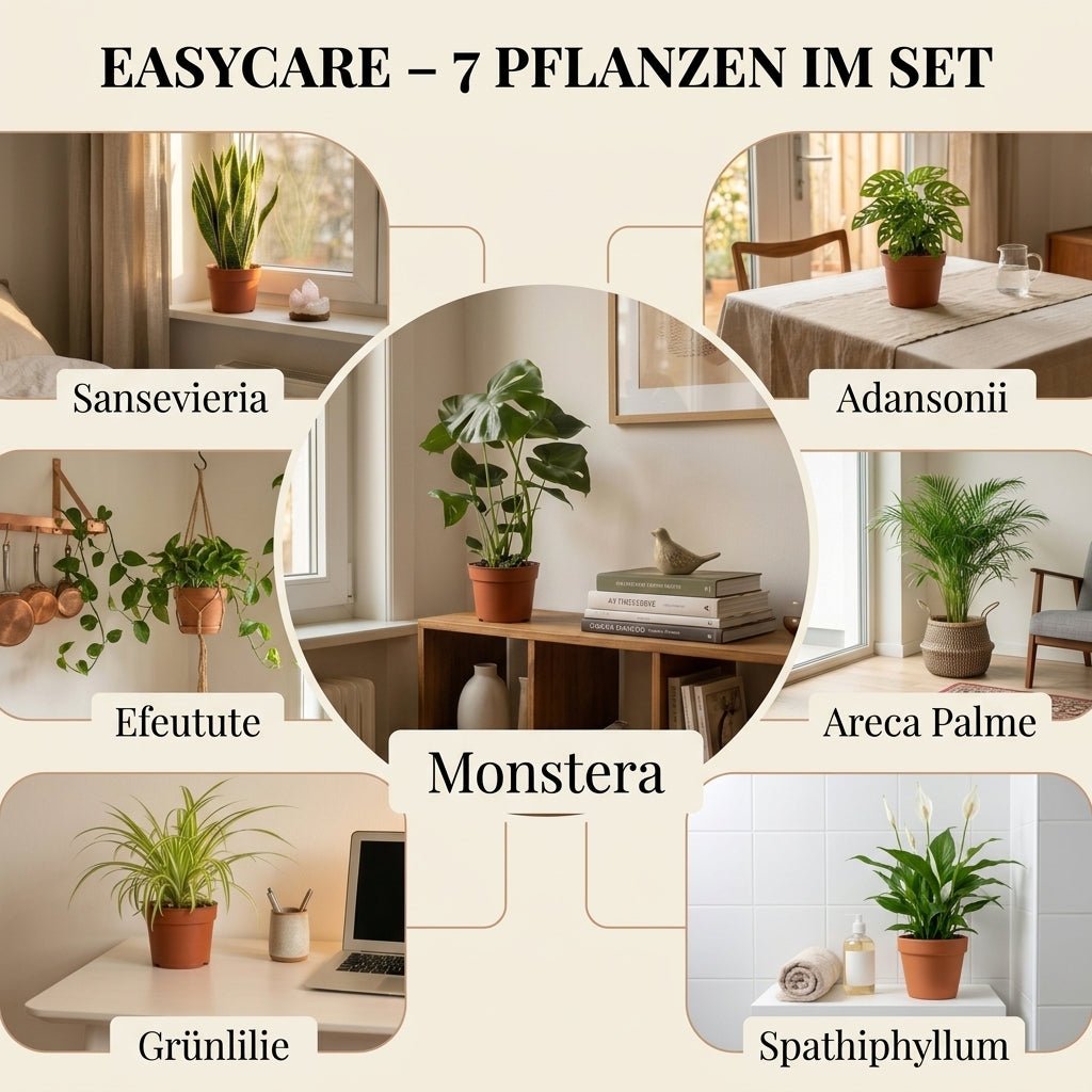 “EasyCare” Pflanzenset + Zinktopf | 7er - Set | ca. 30 - 60 cm | Ø 12 - 15 cm Topf - Blume Ideal