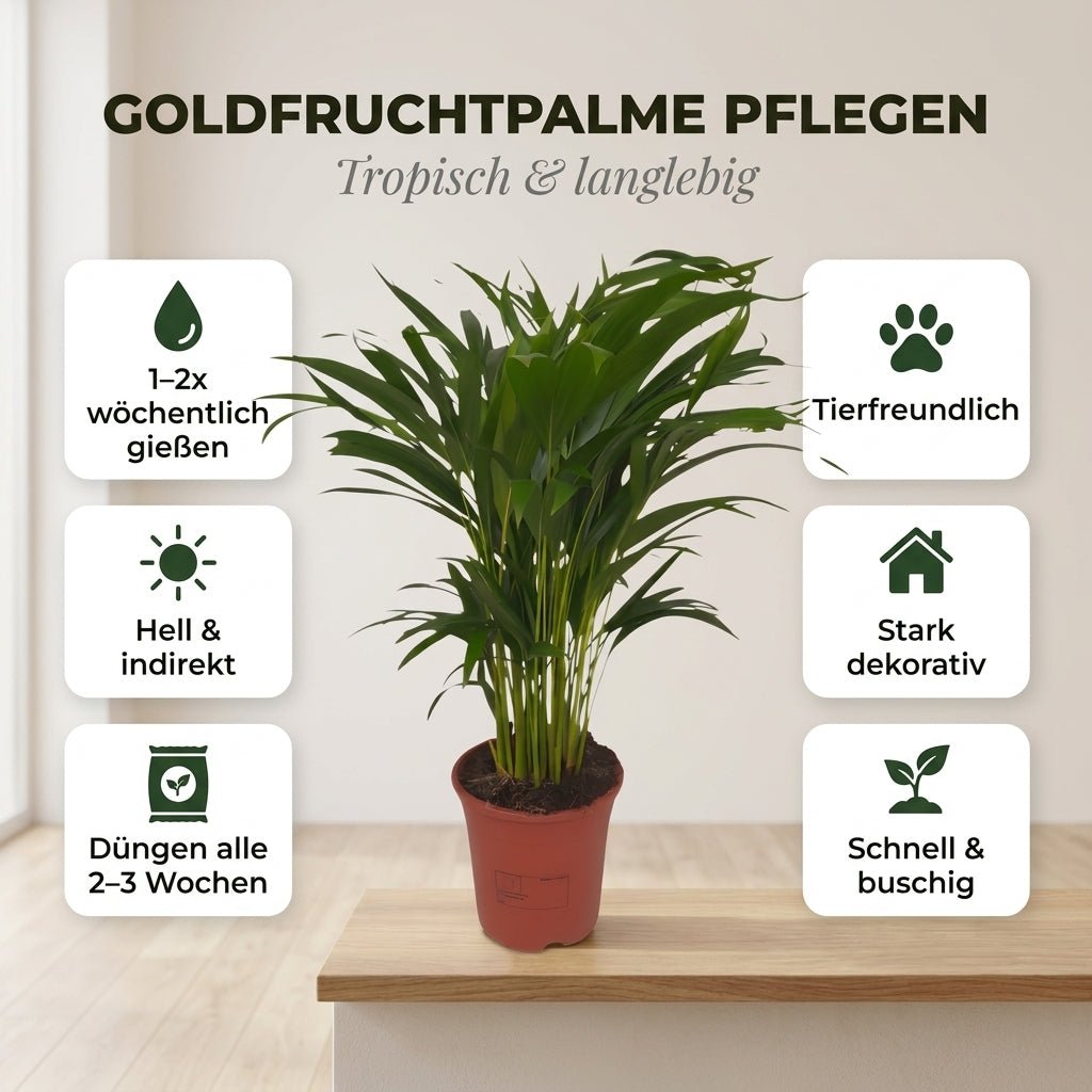 Goldfruchtpalme + 1x Seegraskorb | Dypsis lutescens | ca. 40-50 cm | Ø 12-15 cm Topf - Blume Ideal