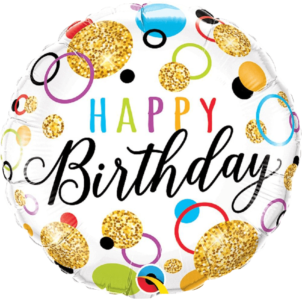 Heliumballon - Happy Birthday I Weiß - Kreise - Goldglitzer - Blume Ideal