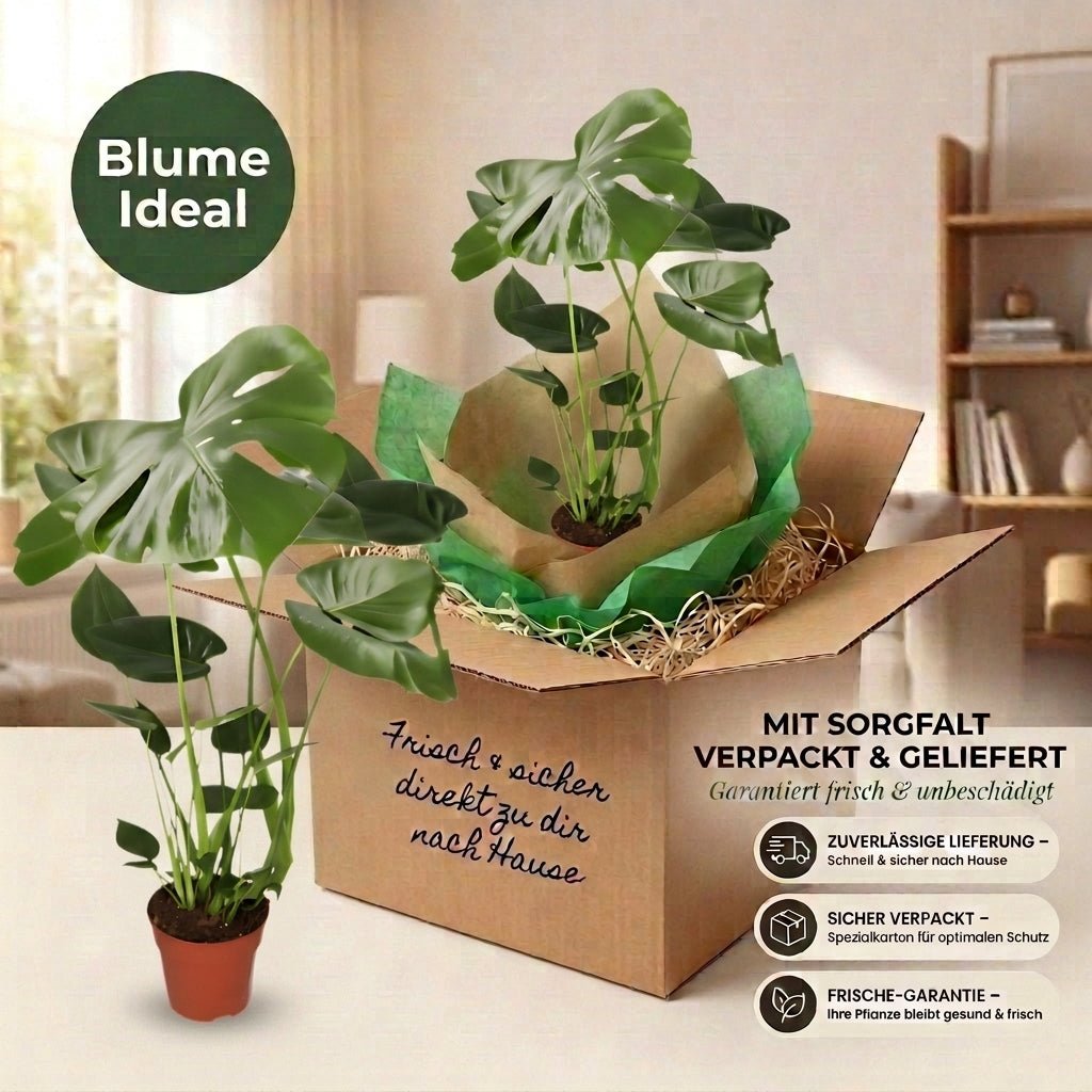 Monstera deliciosa + 2x Seegraskorb | 2er-Set | Fensterblatt | ca. 55-70 cm | Ø 12-15 cm Topf - Blume Ideal